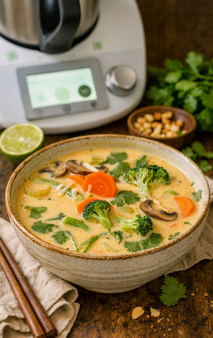 Thai-Kokos-Suppe mit Gemüse aus dem Thermomix Thai-Kokos-Suppe mit Gemüse aus dem Thermomix
