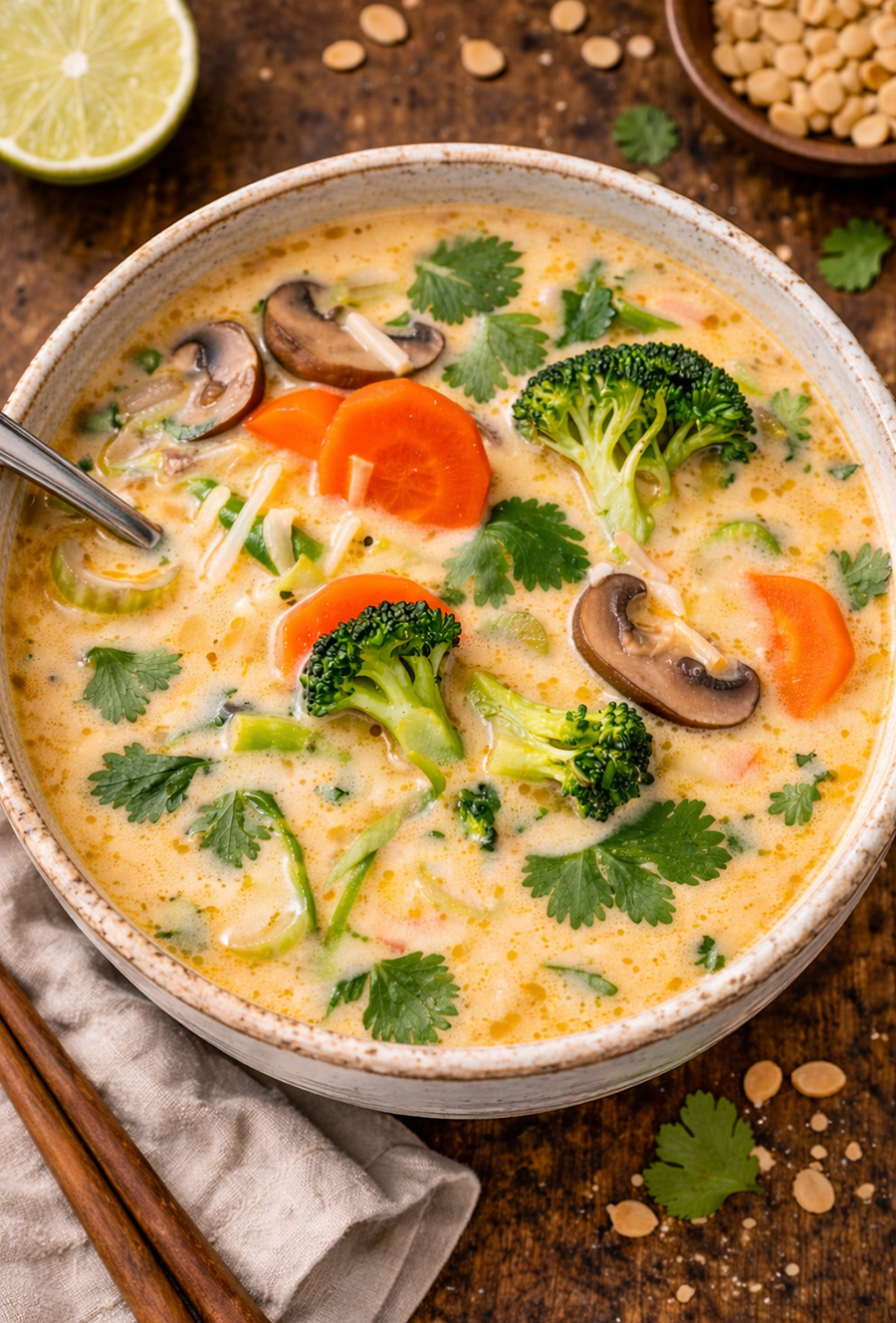 Thai-Kokos-Suppe mit Gemüse aus dem Thermomix Thai-Kokos-Suppe mit Gemüse aus dem Thermomix