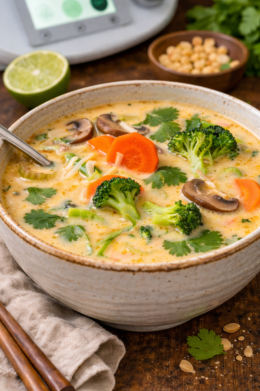 Thai-Kokos-Suppe mit Gemüse aus dem Thermomix Thai-Kokos-Suppe mit Gemüse aus dem Thermomix