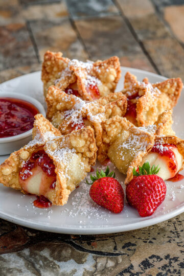 Frittierte Wonton-Häppchen mit Erdbeer-Cheesecake-Füllung aus dem Thermomix