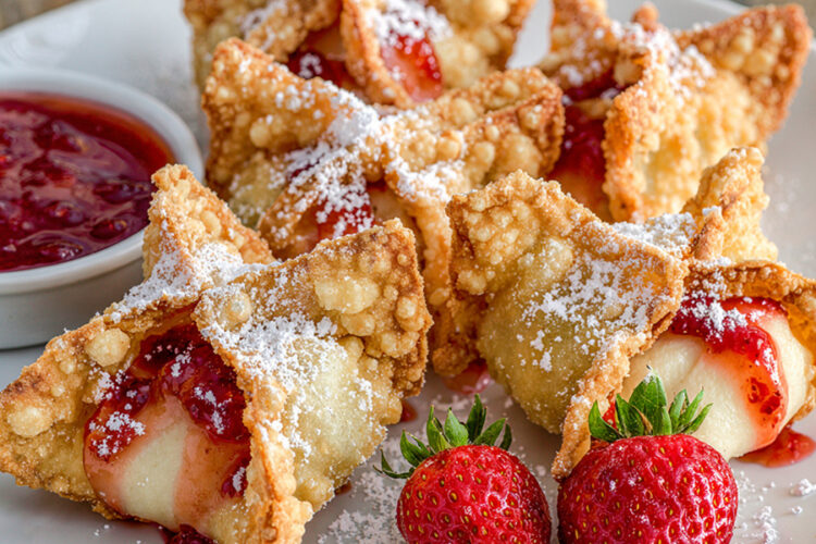 Frittierte Wonton-Häppchen mit Erdbeer-Cheesecake-Füllung aus dem Thermomix