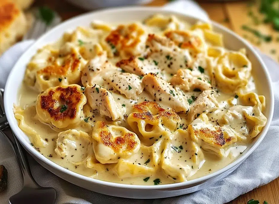 Ofentortellini mit Hähnchen aus dem Thermomix Ofentortellini mit Hähnchen aus dem Thermomix