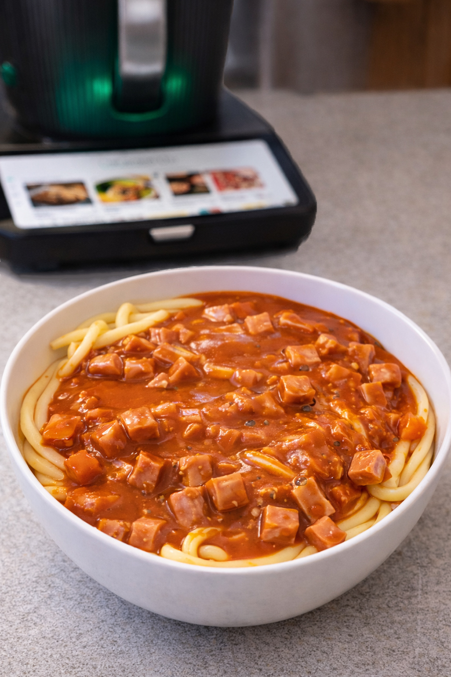 Makkaroni mit Tomatensoße und Jagdwurst aus dem Thermomix