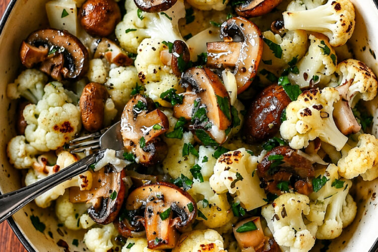 Blumenkohl-Pilz-Pfanne mit Knoblauch aus dem Thermomix