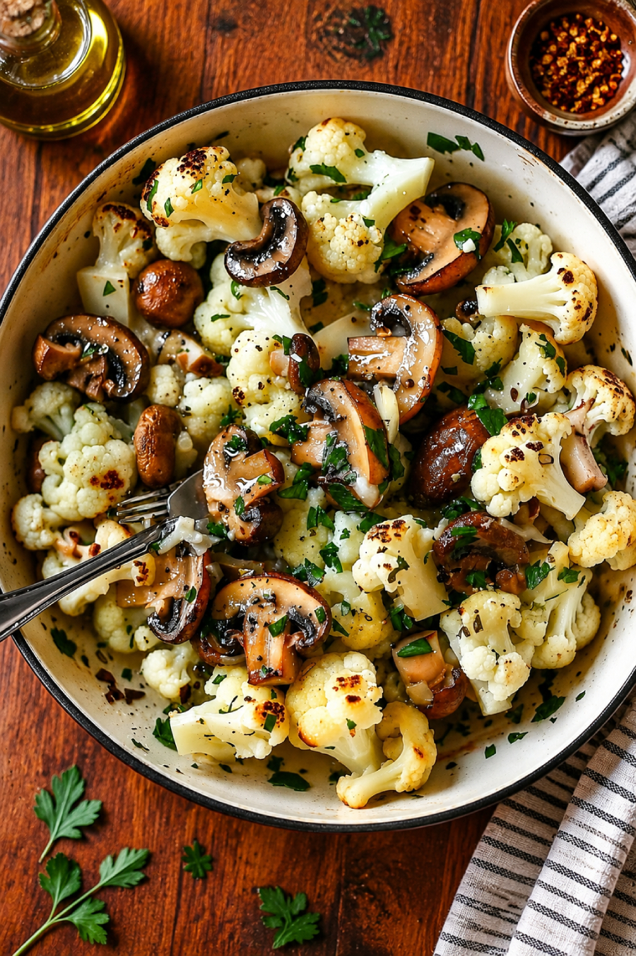 Blumenkohl-Pilz-Pfanne mit Knoblauch aus dem Thermomix Blumenkohl-Pilz-Pfanne mit Knoblauch aus dem Thermomix