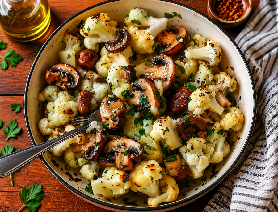 Blumenkohl-Pilz-Pfanne mit Knoblauch aus dem Thermomix Blumenkohl-Pilz-Pfanne mit Knoblauch aus dem Thermomix