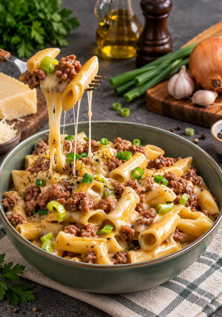 Cremige Käse-Lauch-Pasta mit Hackfleisch aus dem Thermomix