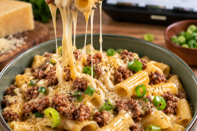 Cremige Käse-Lauch-Pasta mit Hackfleisch aus dem Thermomix