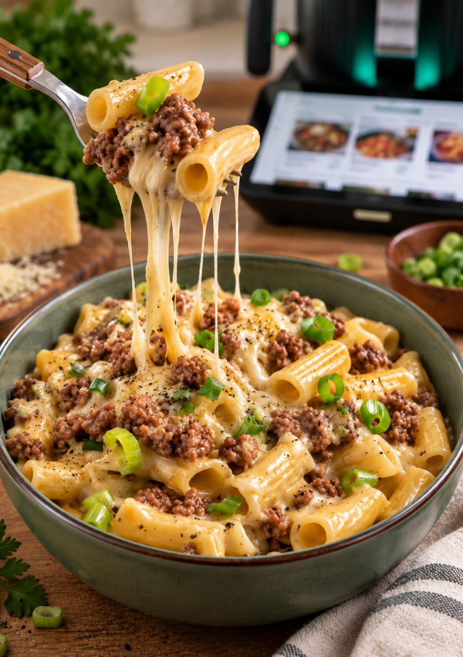 Cremige Käse-Lauch-Pasta mit Hackfleisch aus dem Thermomix
