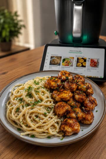 Honig-Knoblauch-Hähnchen mit cremigen Spaghetti aus dem Thermomix