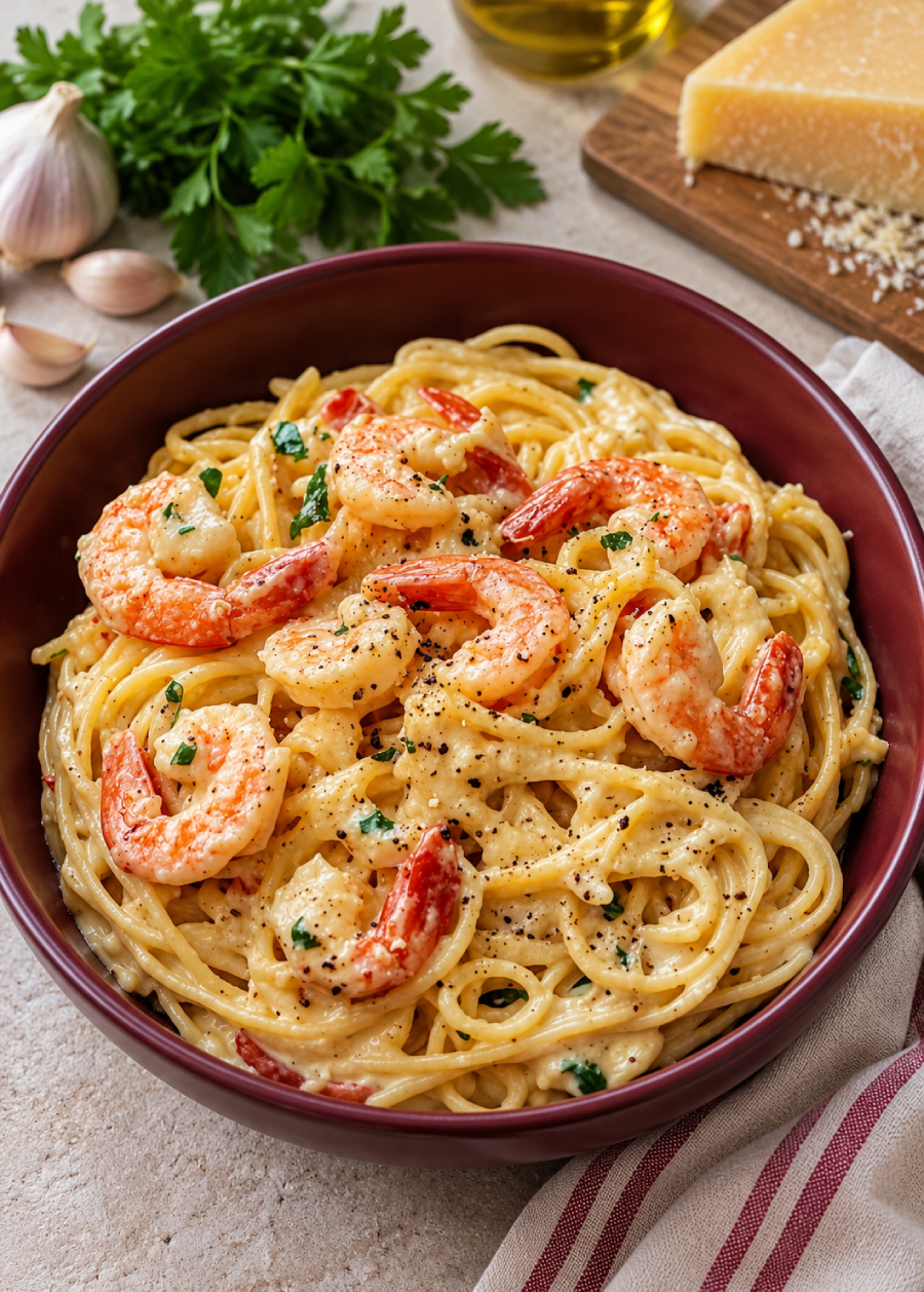 Spaghetti mit Garnelen in Frischkäsesauce aus dem Thermomix