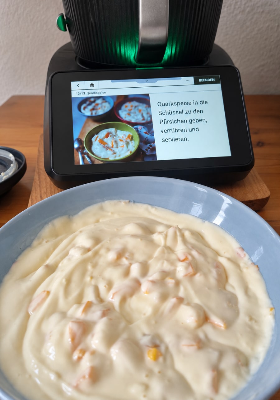 Quarkspeise mit Pfirsichstückchen aus dem Thermomix